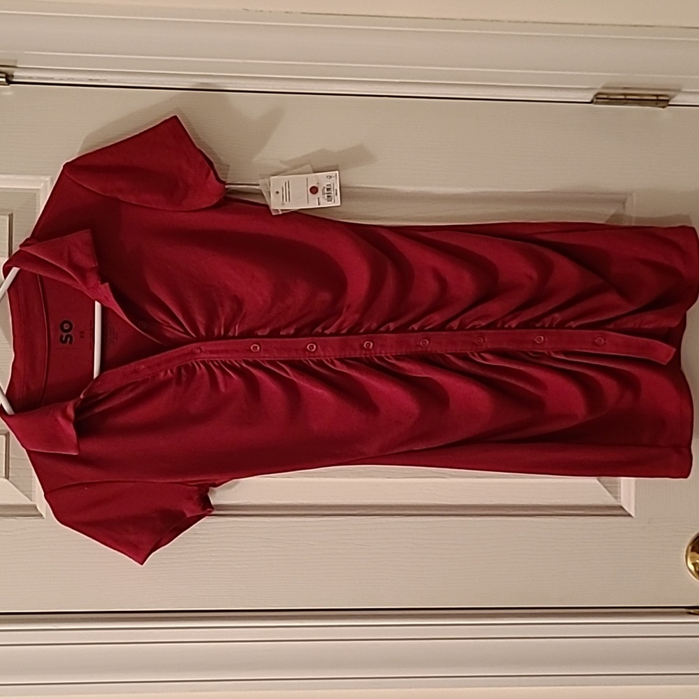 SO BRAND WOMEN'S JUNIOR SIZE SHORT SLEEVE POLO FRONT BUTTON RED DRESS SIZE XS